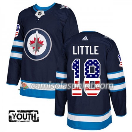 Camisola Winnipeg Jets Bryan Little 18 Adidas 2017-2018 Navy Azul USA Flag Fashion Authentic - Criança